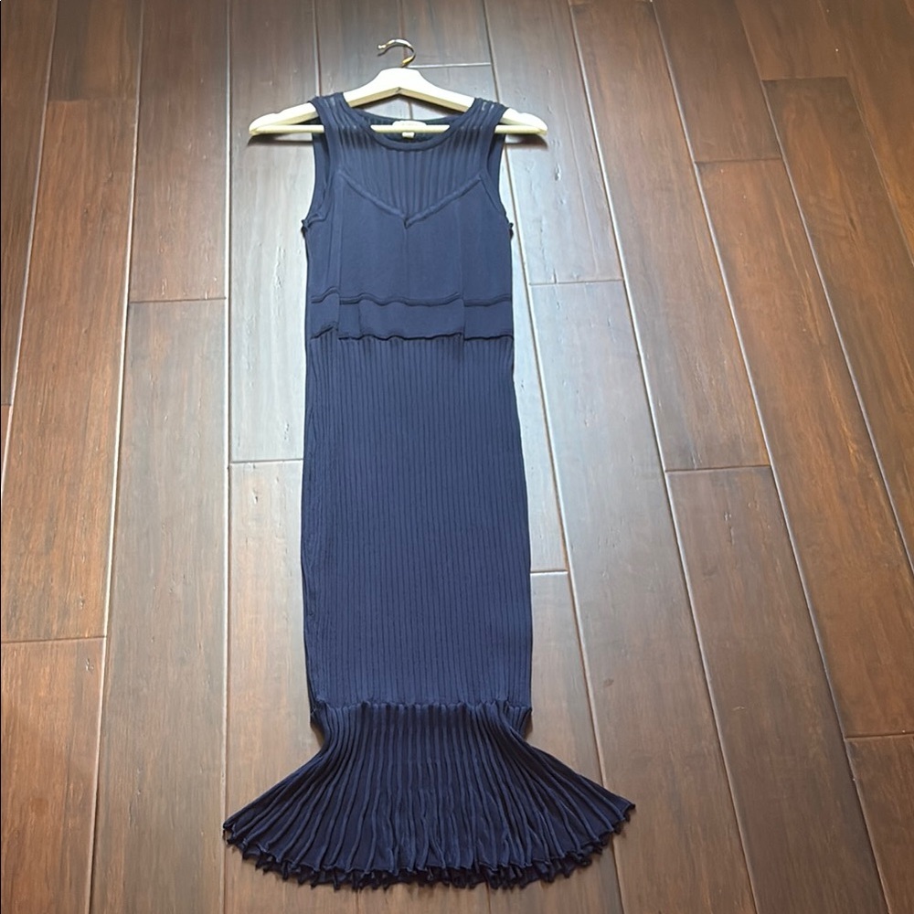 Eva Mendes for New York & Company Navy Pleated Midi Dress